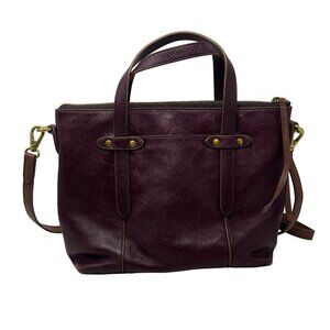 Fossil Purse Bag Satchel Felicity Brown Leather Crossbody Double Handle Work